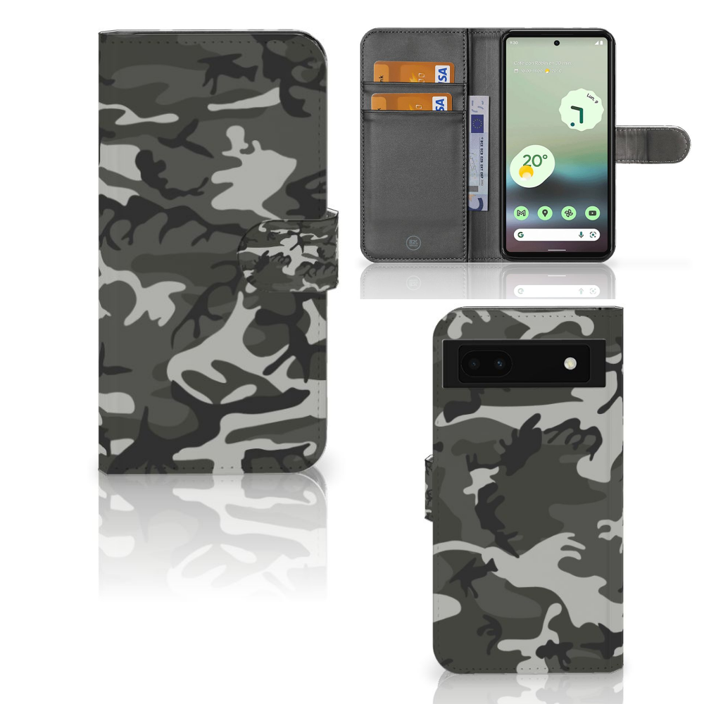 Google Pixel 6A Telefoon Hoesje Army Light telefoonhoes camouflage voorkant binnenzijde