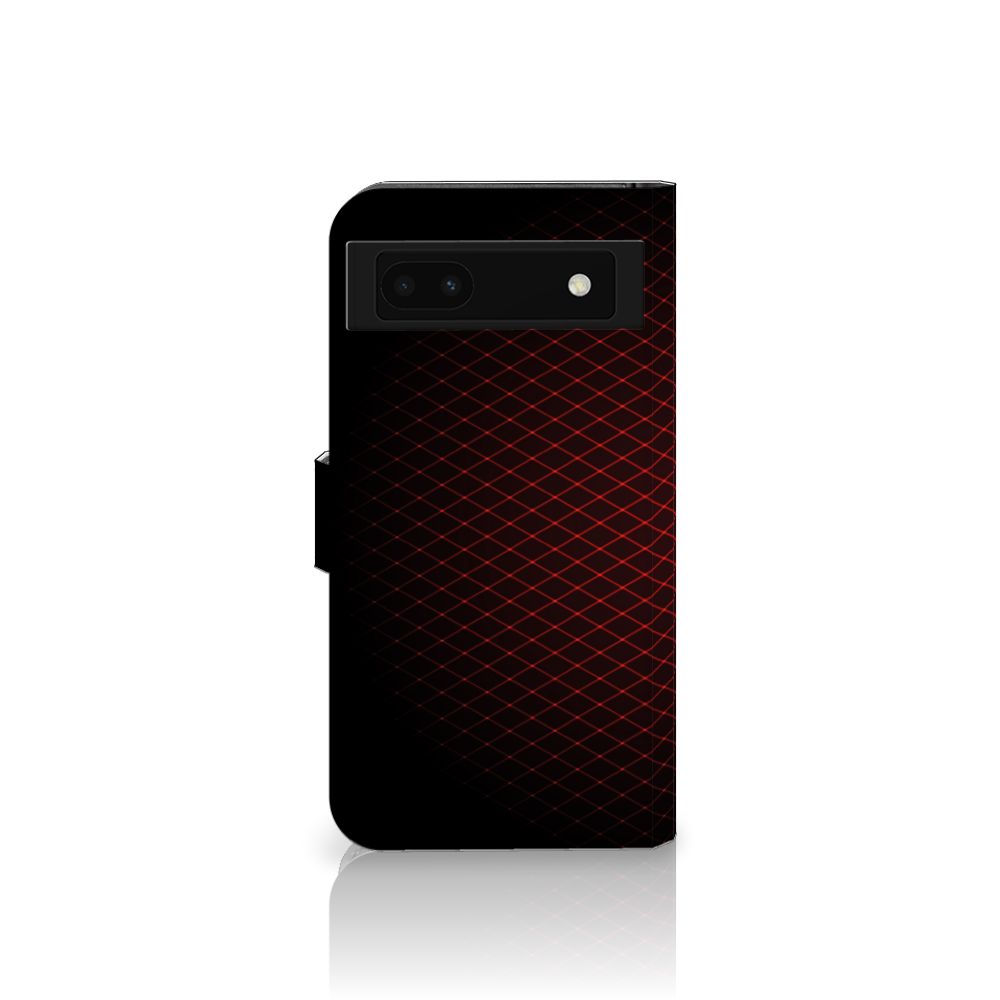 Google Pixel 6A Telefoon Hoesje Geruit Rood met minimalistisch design en ruimte voor 3 pasjes.