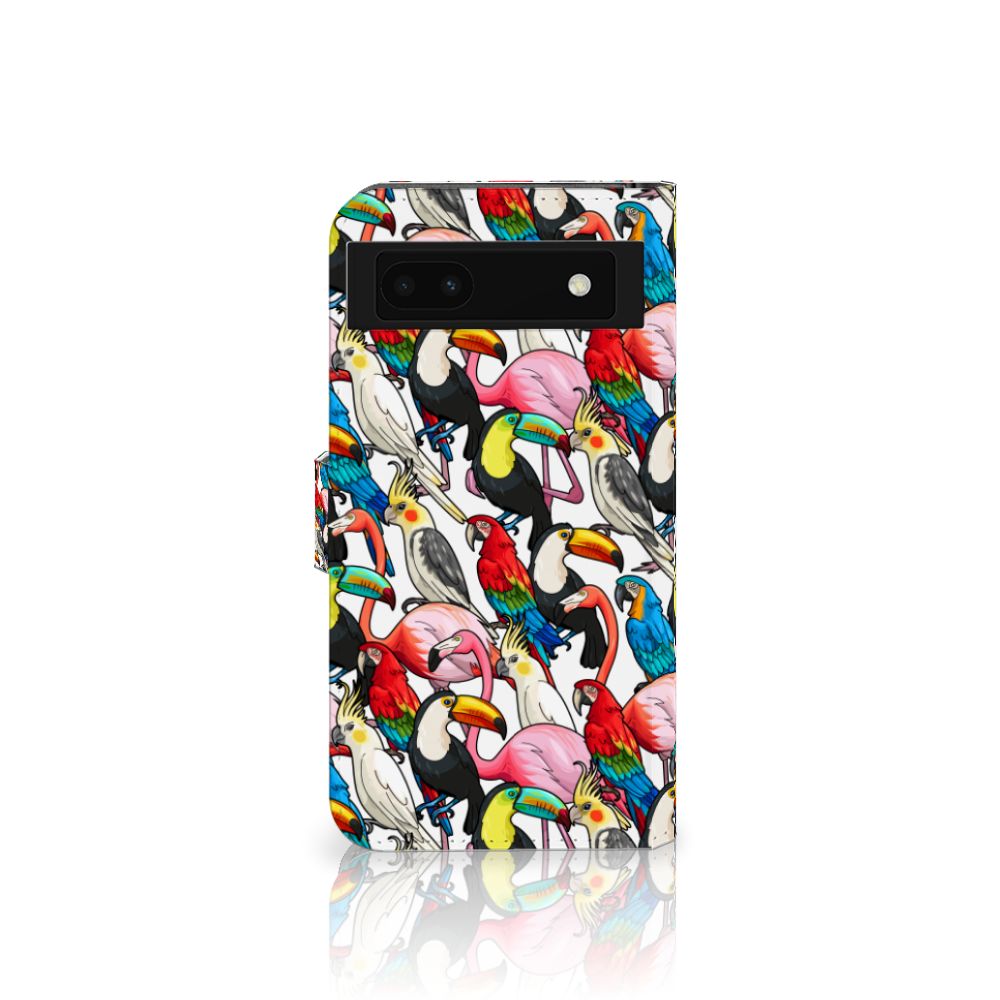 Google Pixel 6A Telefoonhoesje met Pasjes Birds telefoonhoesje vogels kleurrijk