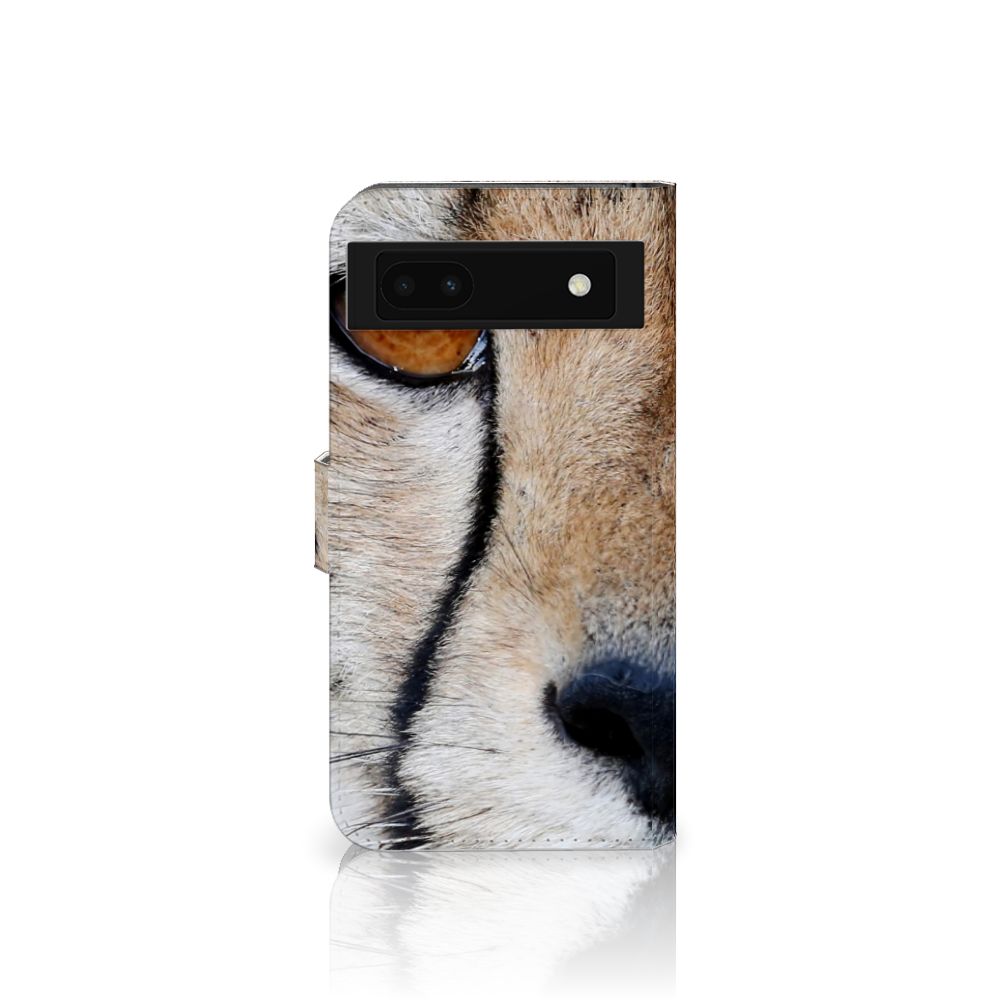 Google Pixel 6A Telefoonhoesje met Pasjes Cheetah close-up cheeta design