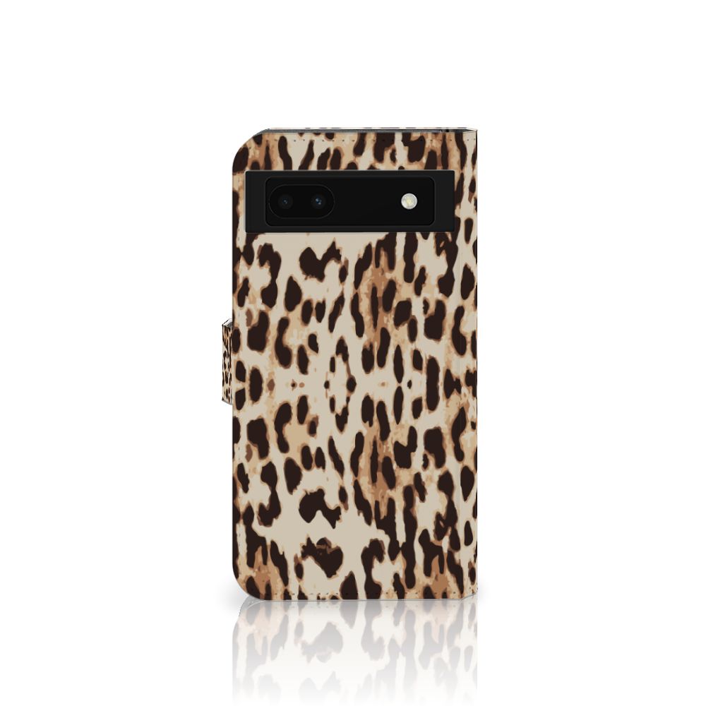 Google Pixel 6A Telefoonhoesje met Pasjes Leopard telefoonhoesje panterprint aanzicht