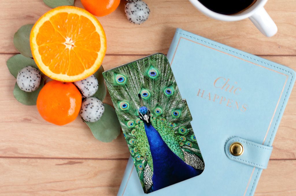 Google Pixel 6A Telefoonhoesje met Pasjes Pauw boekhoesje aanzicht