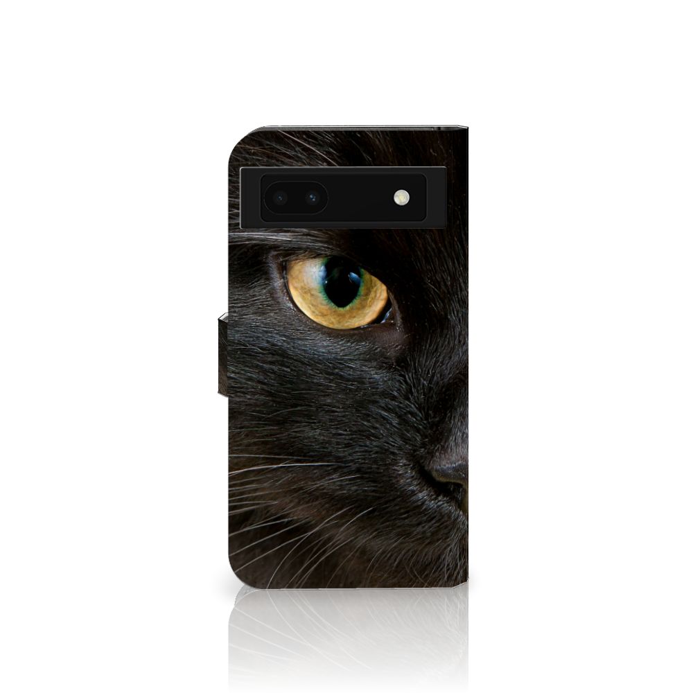 Google Pixel 6A Telefoonhoesje met Pasjes Zwarte Kat telefoonhoesje design zwarte kat aanzicht