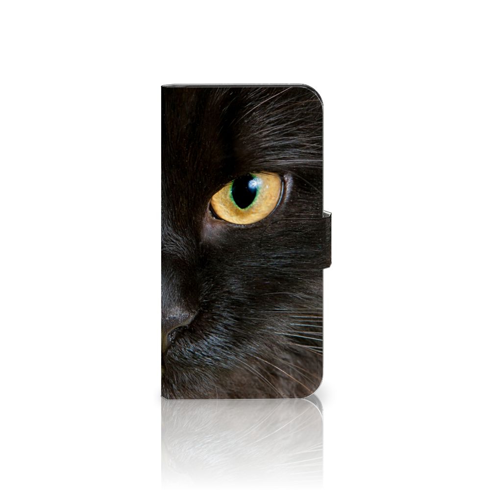 Google Pixel 6A Telefoonhoesje met Pasjes Zwarte Kat design zwart kat aanzicht