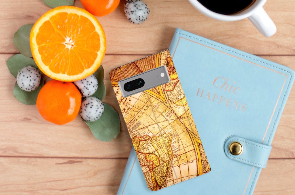 Google Pixel 7 Book Cover Kompas boekomslag wereldkaart top