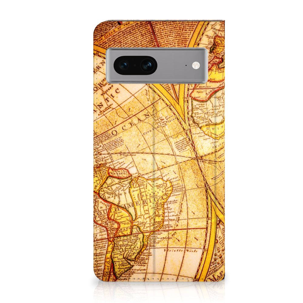 Google Pixel 7 Book Cover Kompas wereldkaart achterzijde