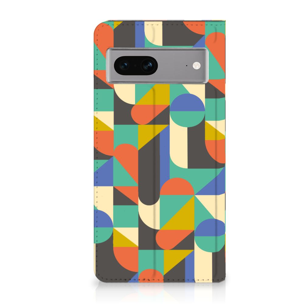 Google Pixel 7 Hoesje met Magneet Funky Retro design kleurrijk voorkant