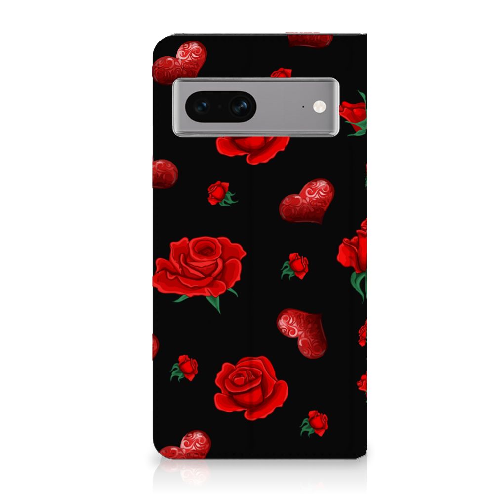 Google Pixel 7 Magnet Case Valentine bloem hart design achterkant