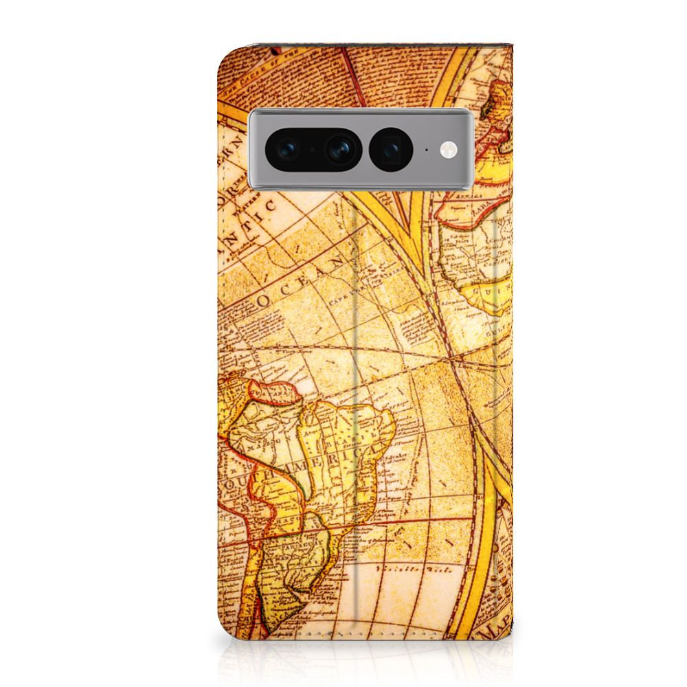 Google Pixel 7 Pro Book Cover Kompas wereldkaart design voorkant
