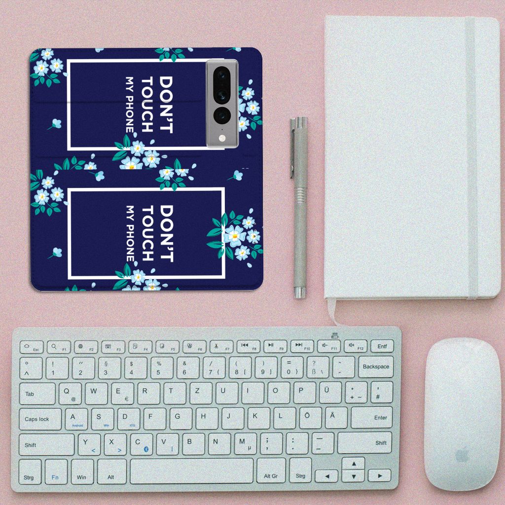 Google Pixel 7 Pro Design Case Flowers Blue DTMP ontwerp bovenaanzicht