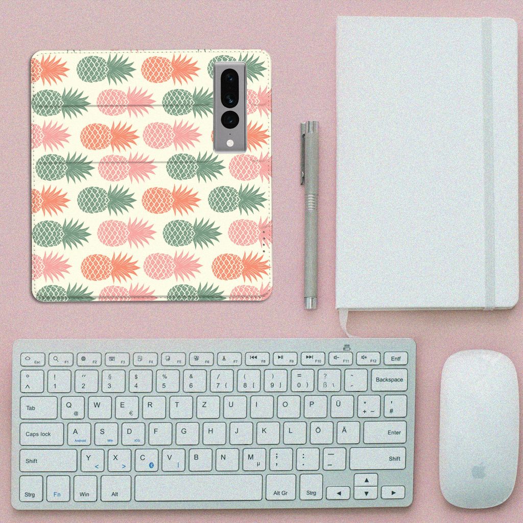 Google Pixel 7 Pro Flip Style Cover Ananas design ananas bovenaanzicht
