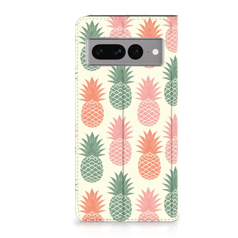 Google Pixel 7 Pro Flip Style Cover Ananas telefoonhoesje ananasprint voorkant