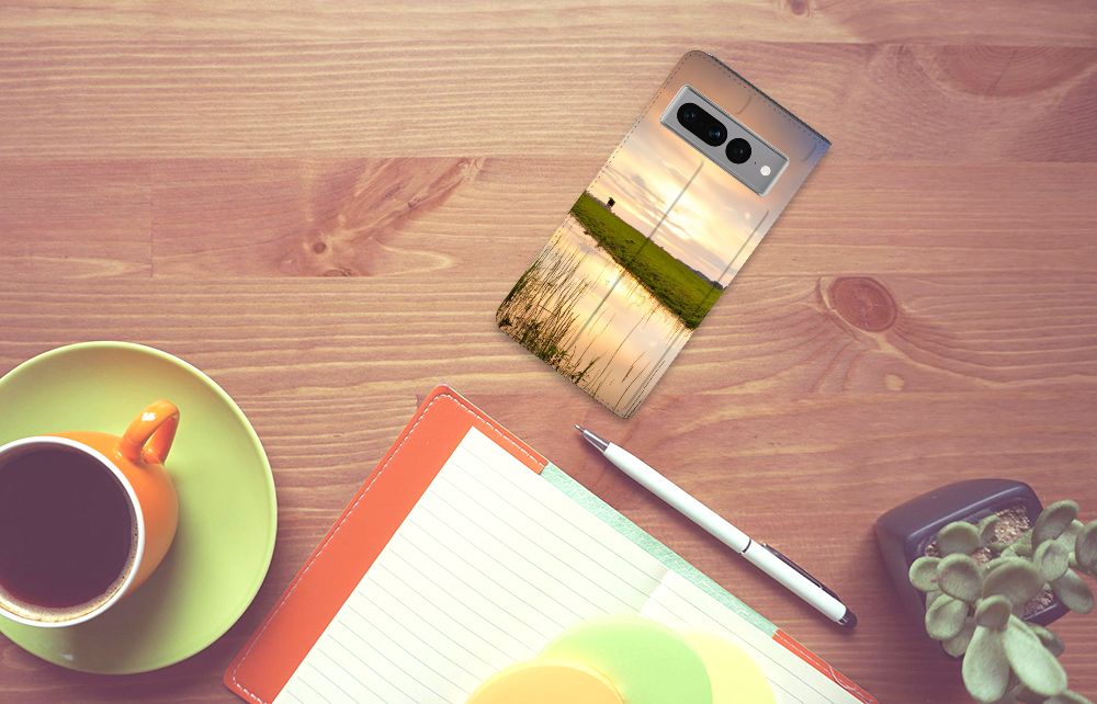 Google Pixel 7 Pro Hoesje maken Koe design koe grazen ondergang zon natural