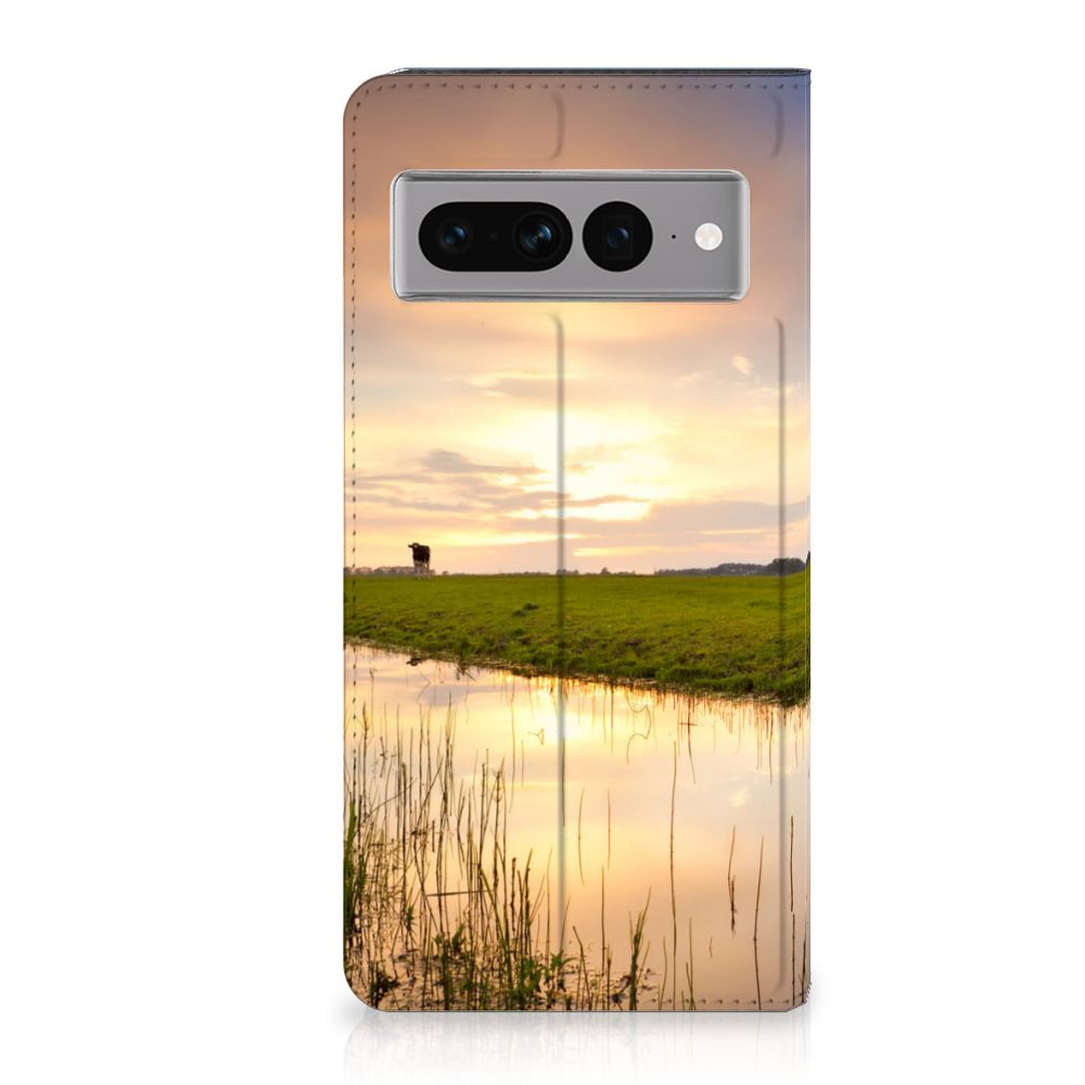 Google Pixel 7 Pro Hoesje maken Koe hoesje koe ondergang zon uitzicht