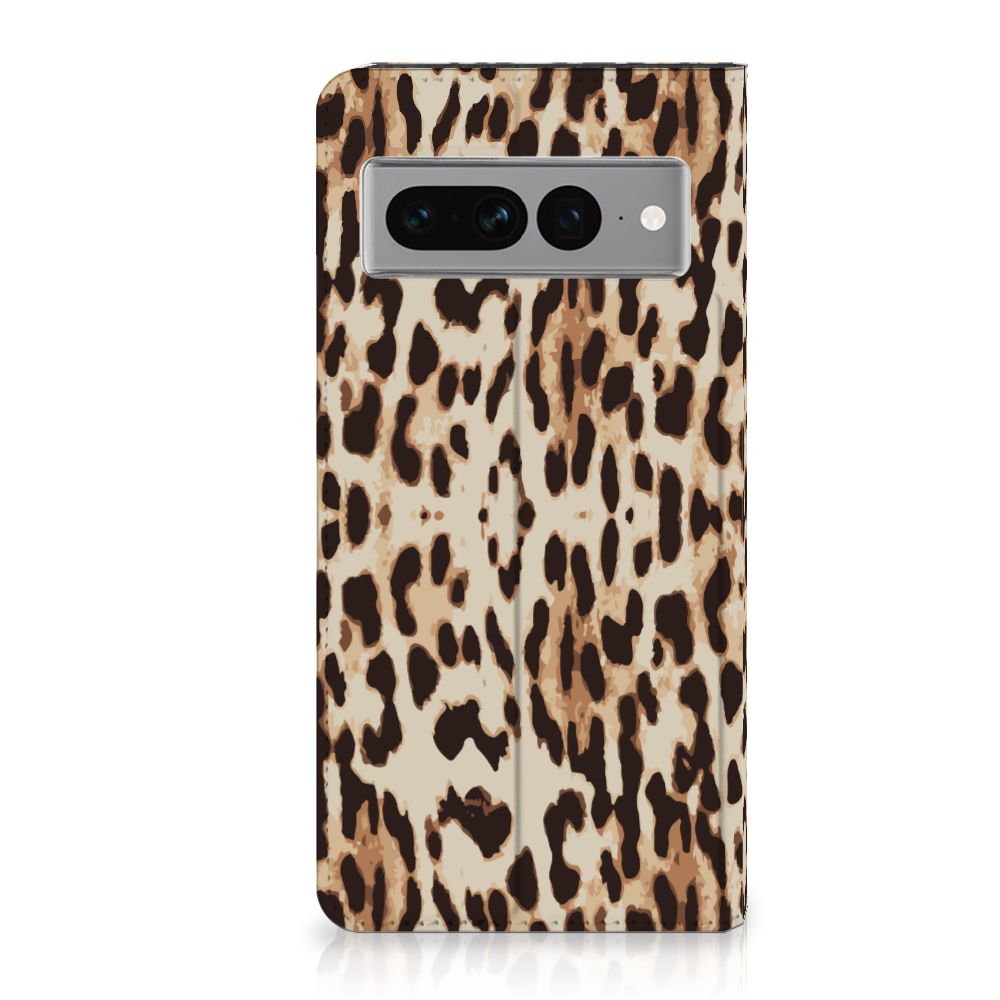Google Pixel 7 Pro Hoesje maken Leopard luipaardprint stand case aanzicht