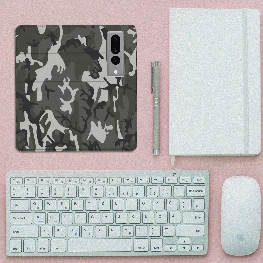 Google Pixel 7 Pro Hoesje met Magneet Army Light camouflage design bovenaanzicht
