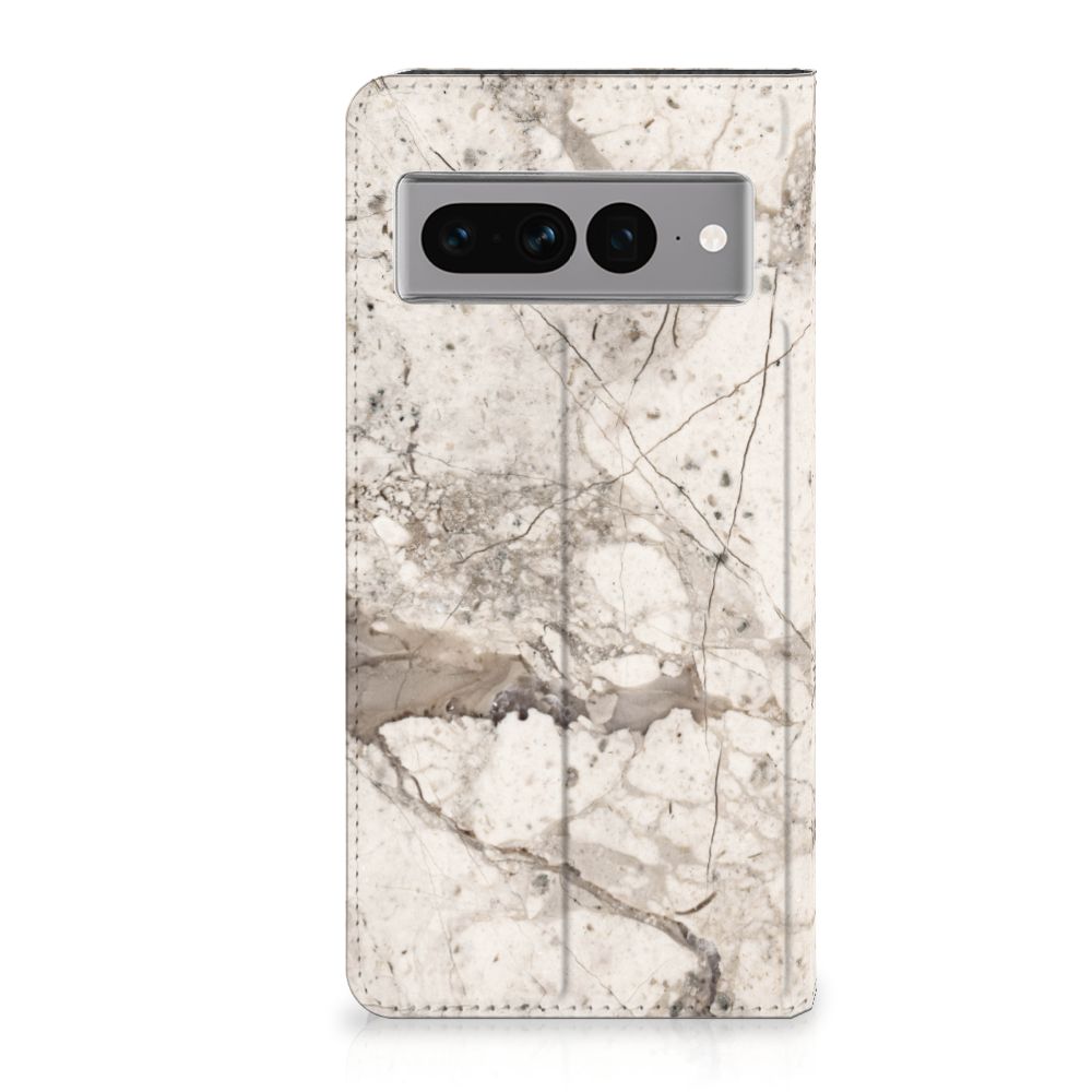Google Pixel 7 Pro Standcase Marmer Beige designhoesje marmer aanzicht