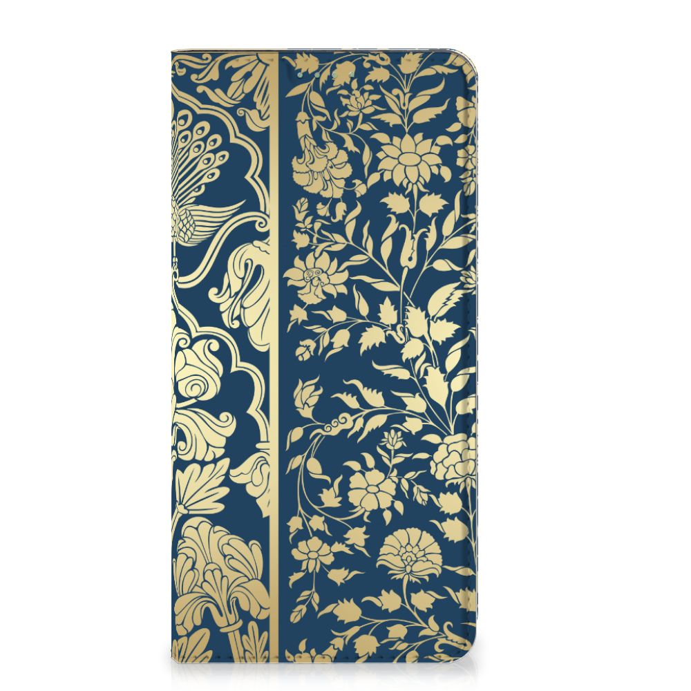 Google Pixel 7 Smart Cover Beige Flowers hoesje beige bloemen donkerblauw