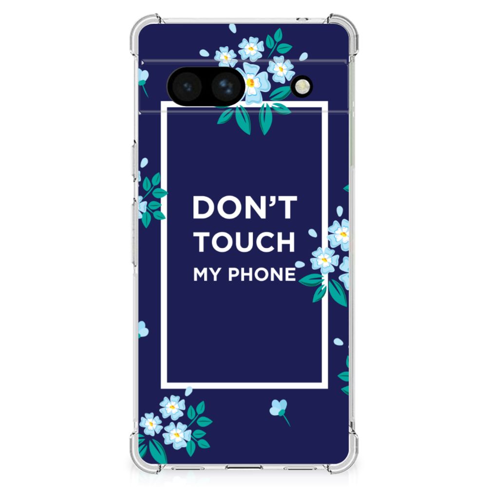 Google Pixel 7A Anti Shock Case Flowers Blue DTMP bloemen blauw achterkant