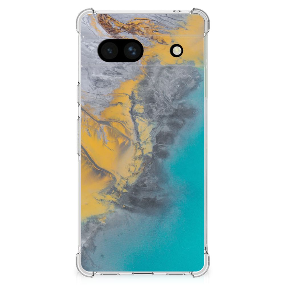 Google Pixel 7A Anti-Shock Hoesje Marble Blue Gold B2C Telecom
