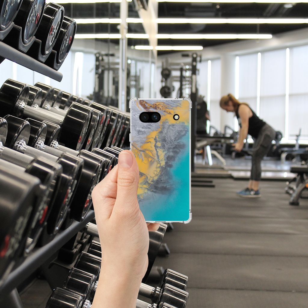 Google Pixel 7A Anti-Shock Hoesje Marble Blue Gold B2C Telecom