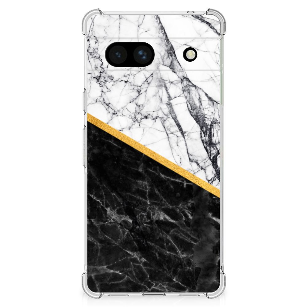 Google Pixel 7A Anti-Shock Hoesje Marmer Wit Zwart achterkant design