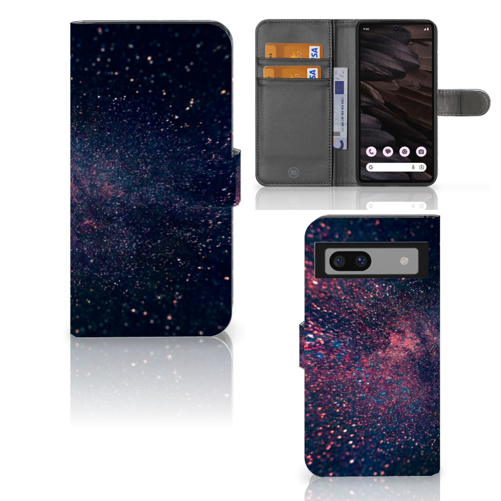 Google Pixel 7A Book Case Stars boekhoes sterren ontwerp voorkant achterkant