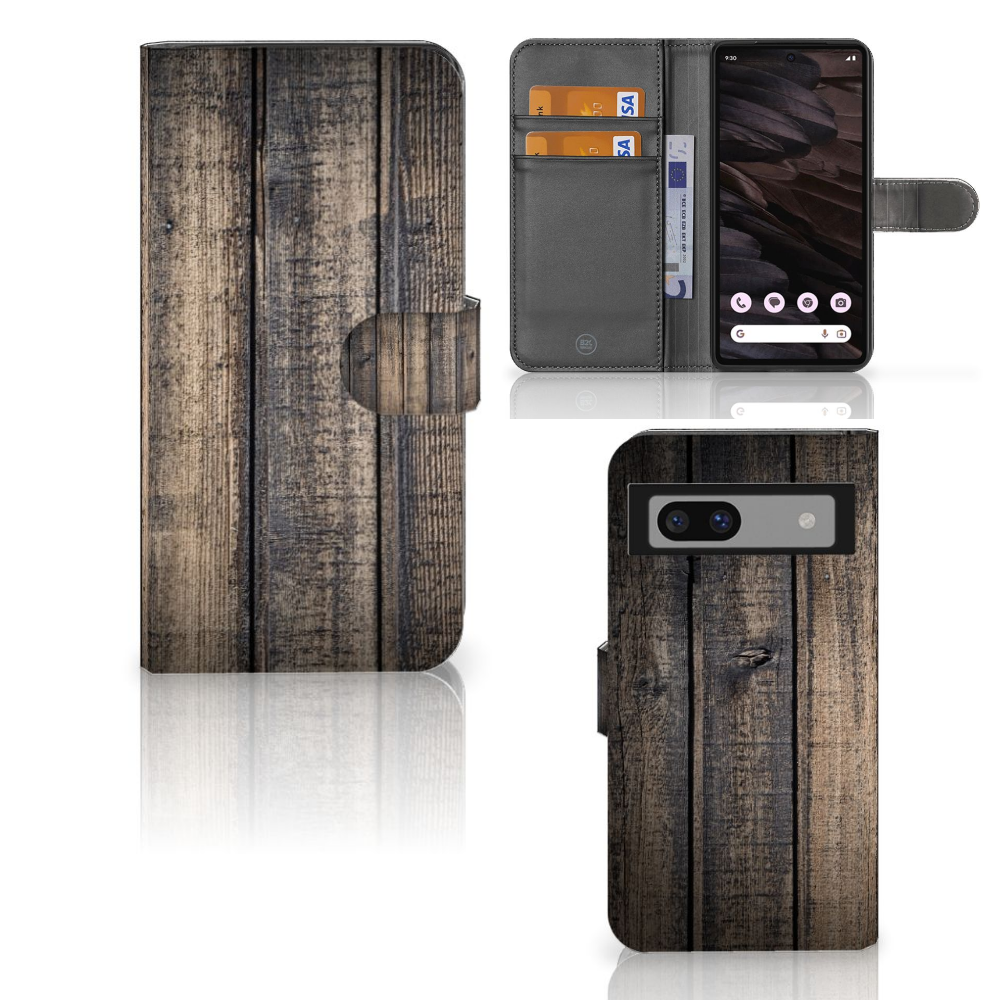 Google Pixel 7A Book Style Case Steigerhout bookstyle case steigerhout aanzicht