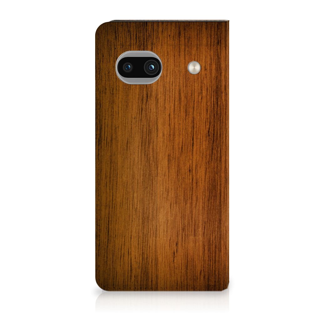 Google Pixel 7A Book Wallet Case Donker Hout hoesje donker hout achterkant