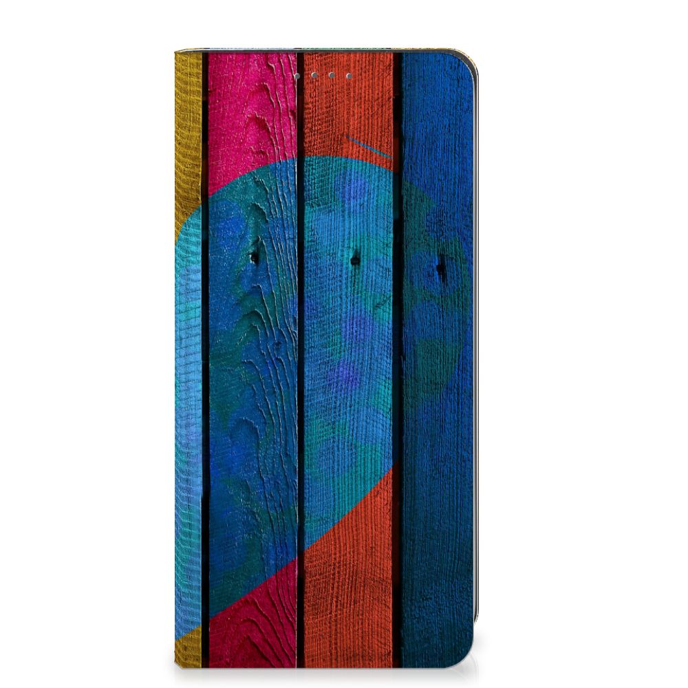 Google Pixel 7A Book Wallet Case Wood Heart Cadeau voor je Vriend design kleurig aanzicht