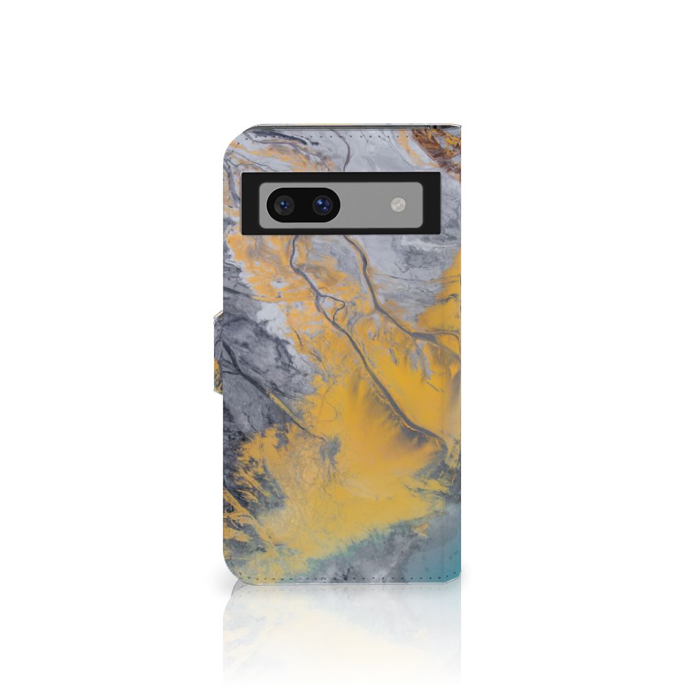 Google Pixel 7A Bookcase Marble Blue Gold hoesje marmer blauw goud aanzicht