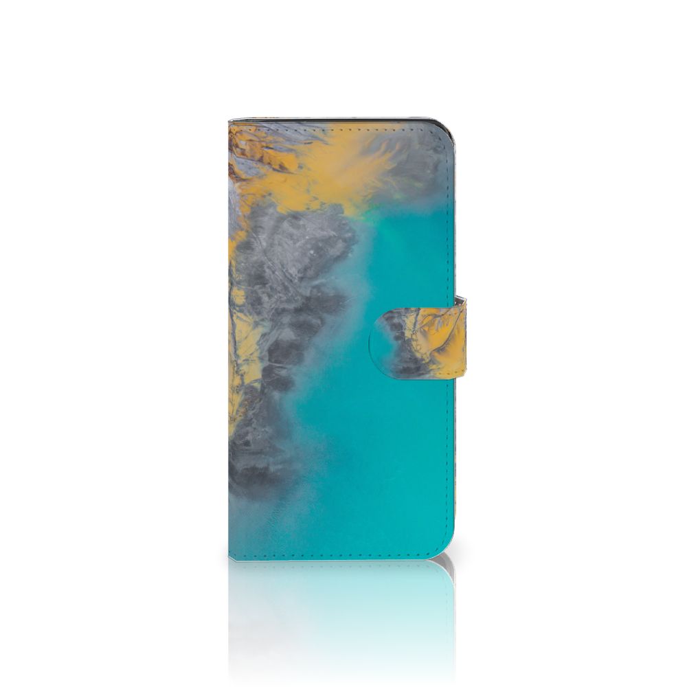 Google Pixel 7A Bookcase Marble Blue Gold boekhoes design Marble Blue Gold voorkant