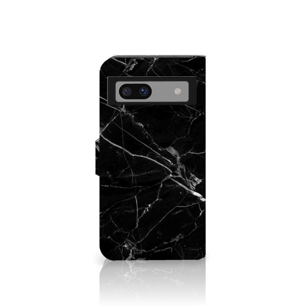 Google Pixel 7A Bookcase Marmer Zwart - Origineel Cadeau Vader met een stijlvol zwart marmeren design.
