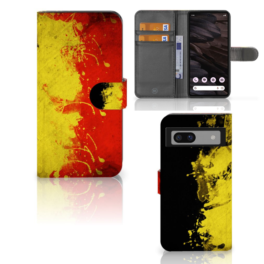 Google Pixel 7A Bookstyle Case België design kleurrijk aanzicht
