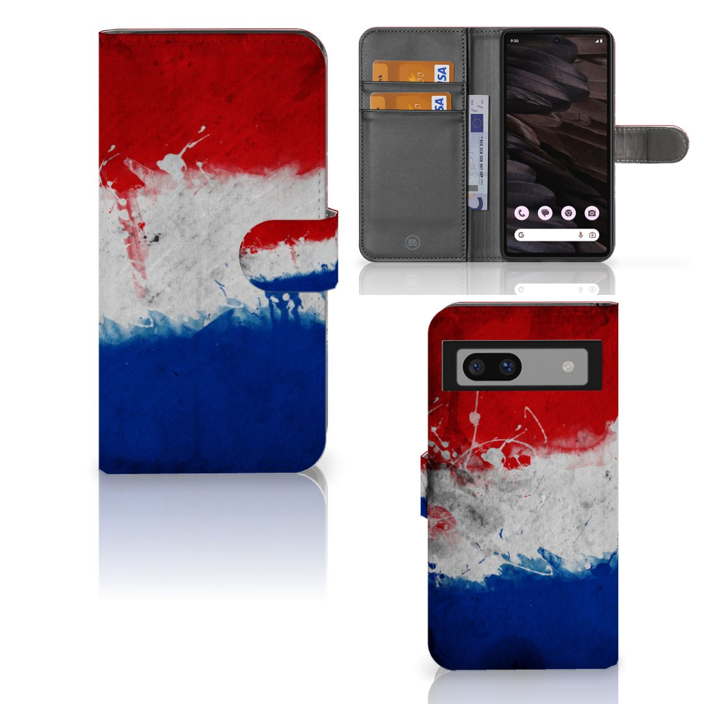 Google Pixel 7A Bookstyle Case Nederland met artistiek design van de Nederlandse vlag