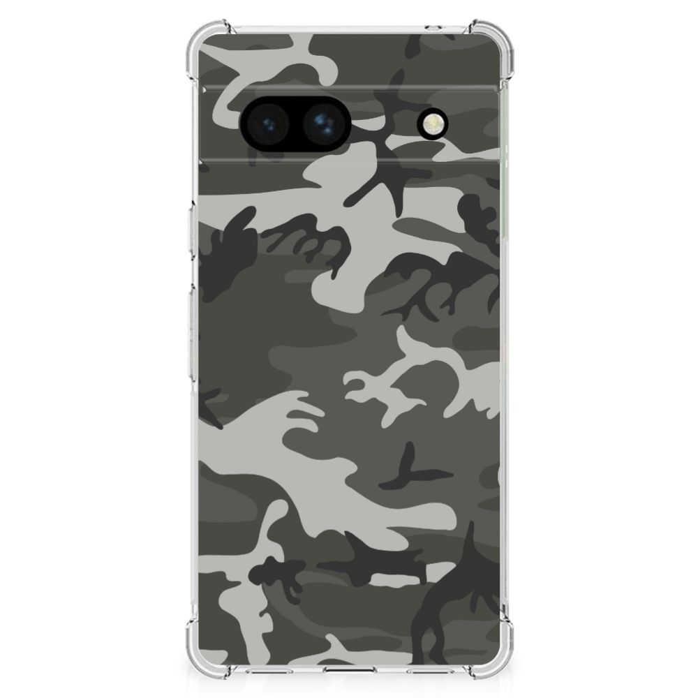 Google Pixel 7A Doorzichtige Silicone Hoesje Army Light camouflage achteraanzicht