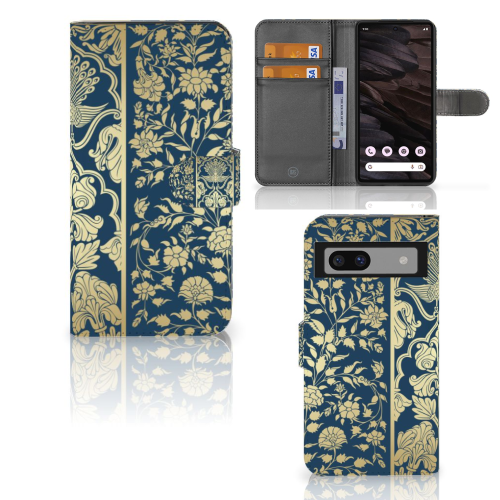 Google Pixel 7A Hoesje Beige Flowers met luxe bloemenprint en ruimte voor pasjes 🌸