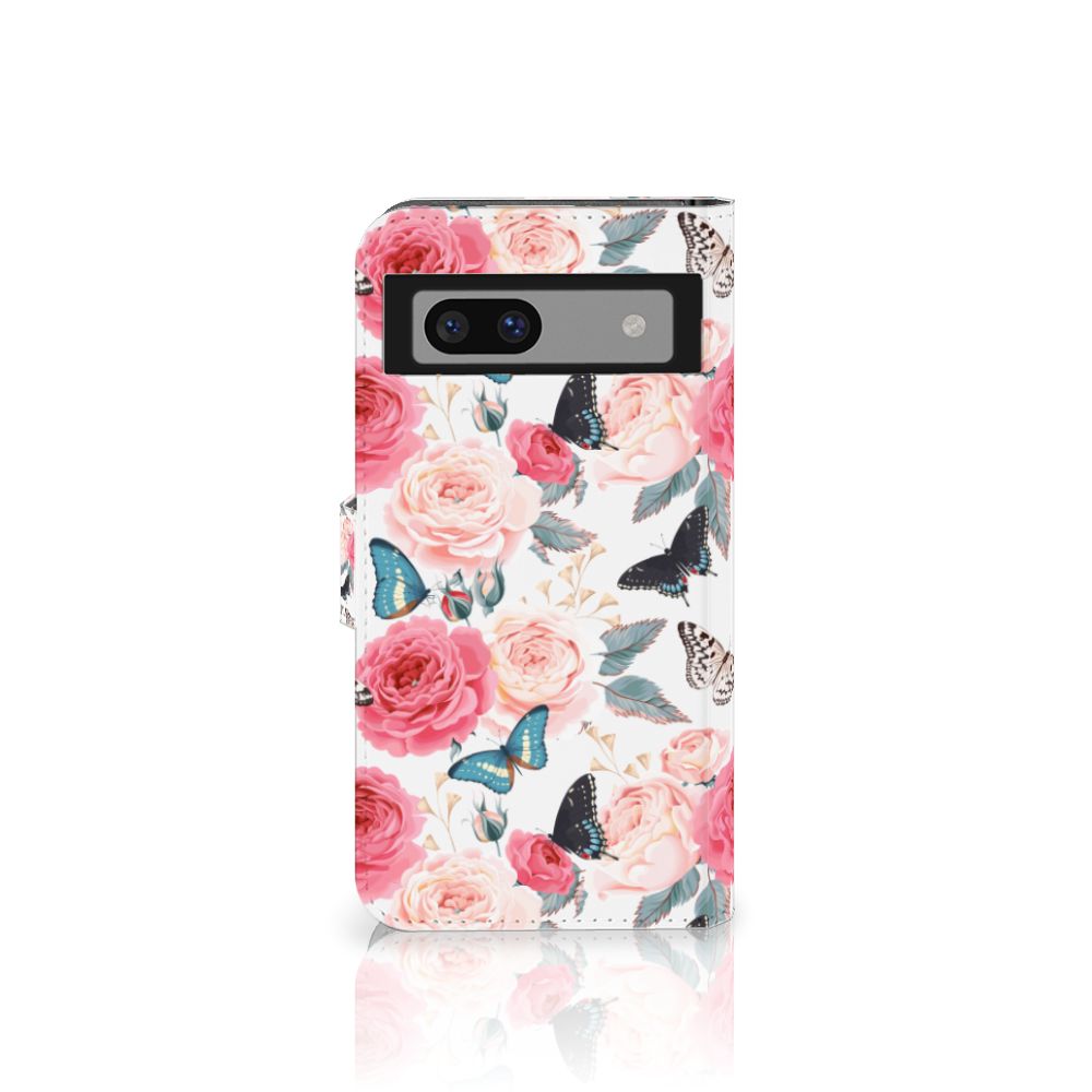 Google Pixel 7A Hoesje Butterfly Roses telefoonhoesje bloemen vlinders vooraanzicht