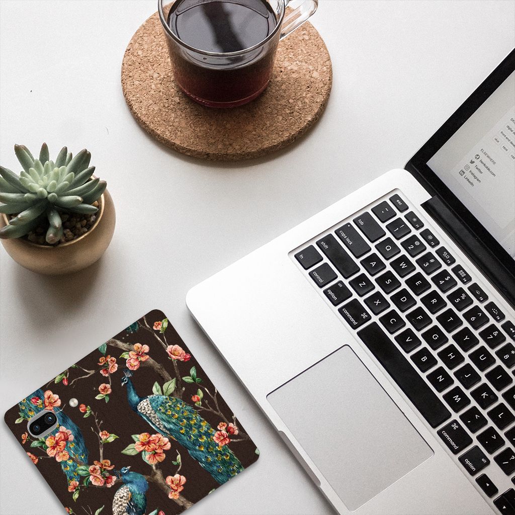 Google Pixel 7A Hoesje maken Pauw met Bloemen design bloemen pauw aanzicht