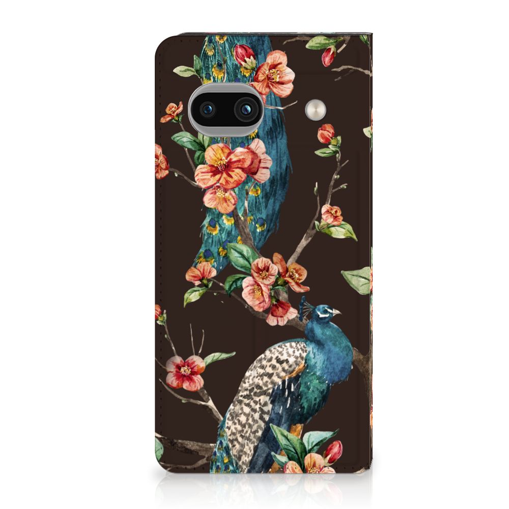Google Pixel 7A Hoesje maken Pauw met Bloemen stand case pauw bloemen bruin design