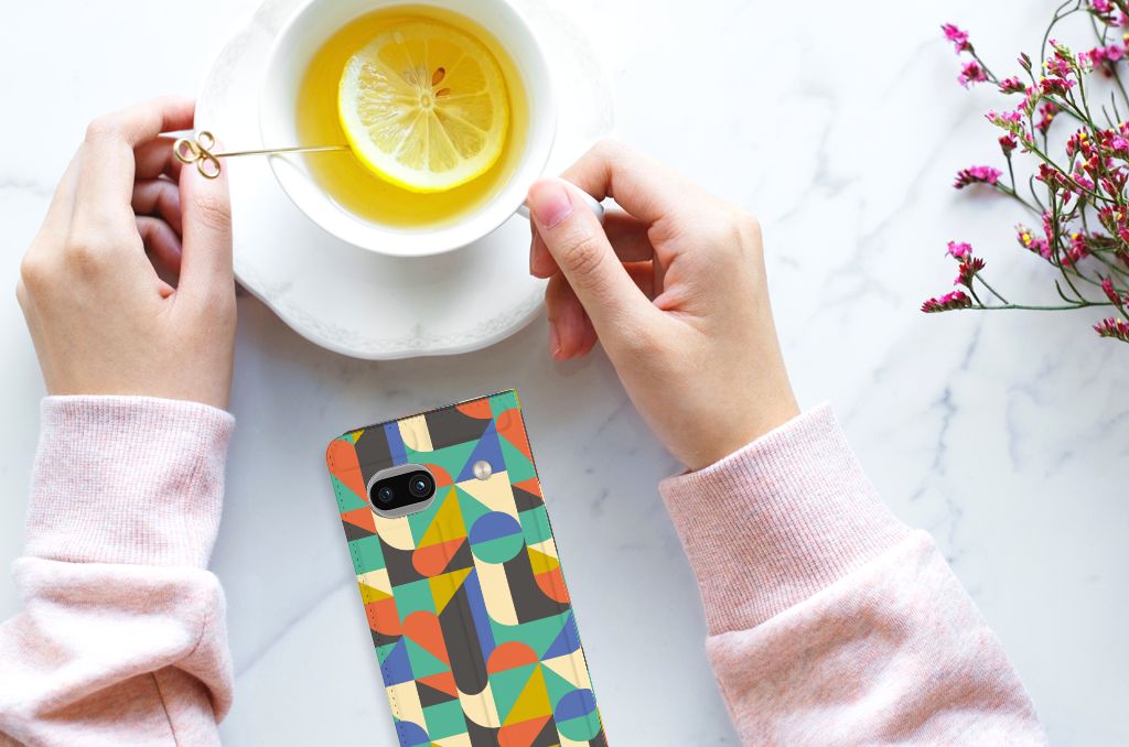 Google Pixel 7A Hoesje met Magneet Funky Retro design kleurrijk aanzicht
