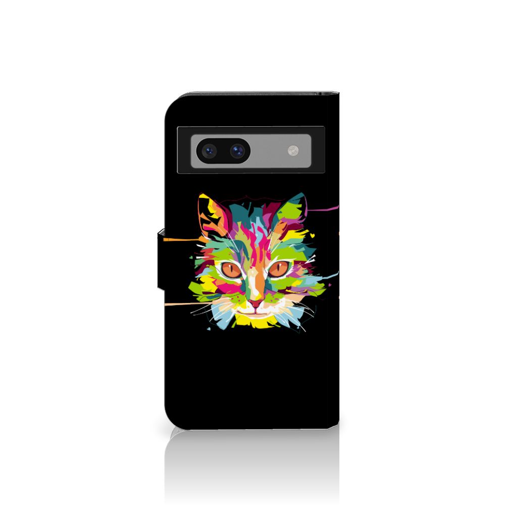 Google Pixel 7A Leuk Hoesje Cat Color kat kleuren zwart voorkant