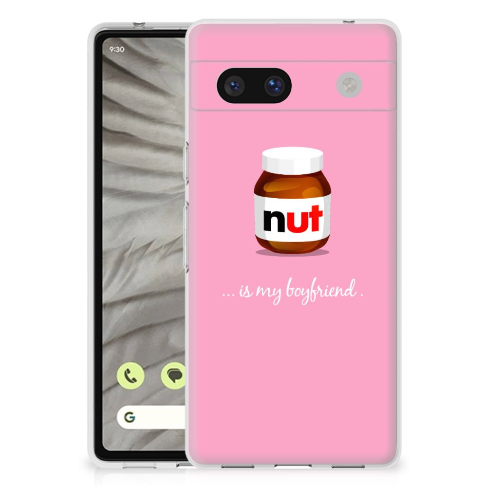 Google Pixel 7A Siliconen Case Nut Boyfriend roze voorkant design