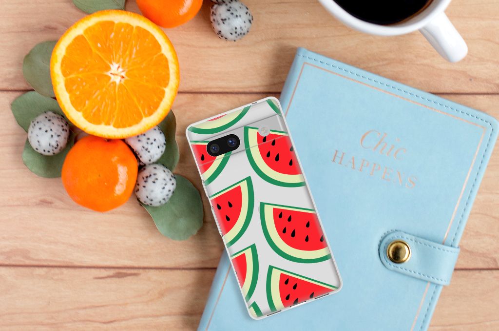 Google Pixel 7A Siliconen Case Watermelons design watermeloen hoesje bovenkant