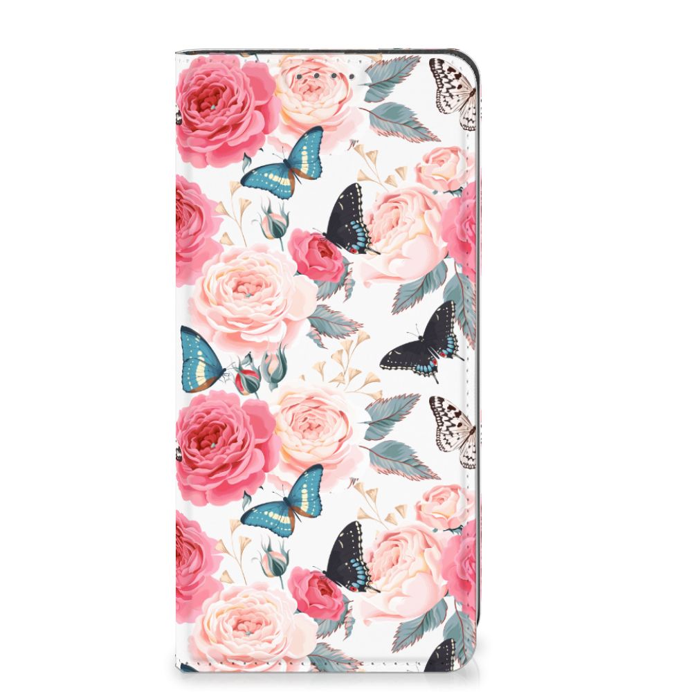 Google Pixel 7A Smart Cover Butterfly Roses bloemen vlinders ontwerp aanzicht