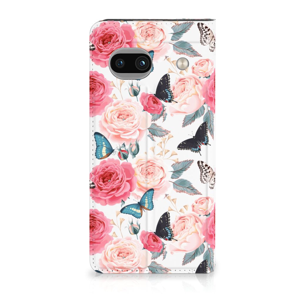 Google Pixel 7A Smart Cover Butterfly Roses telefoonhoesje bloemen vlinders achterzijde