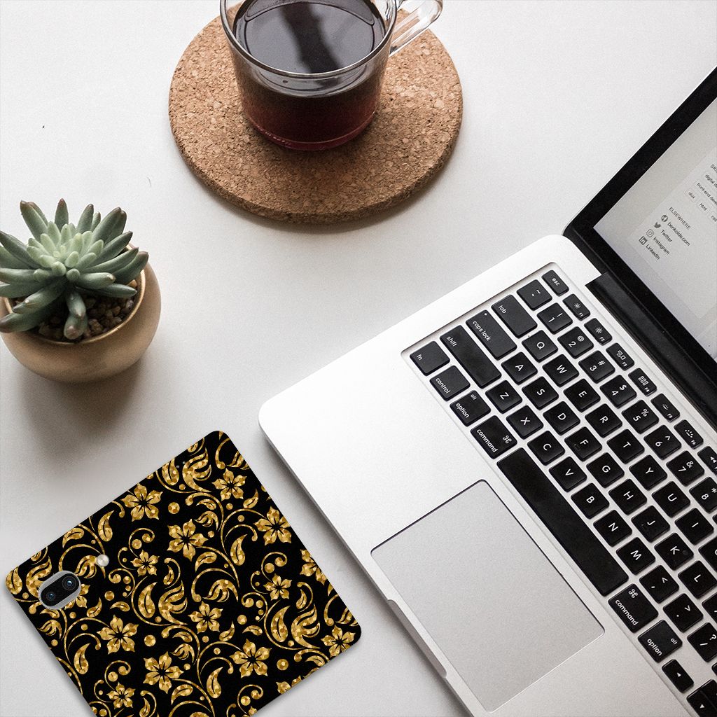 Google Pixel 7A Smart Cover Gouden Bloemen design bovenaanzicht bloemen zwart