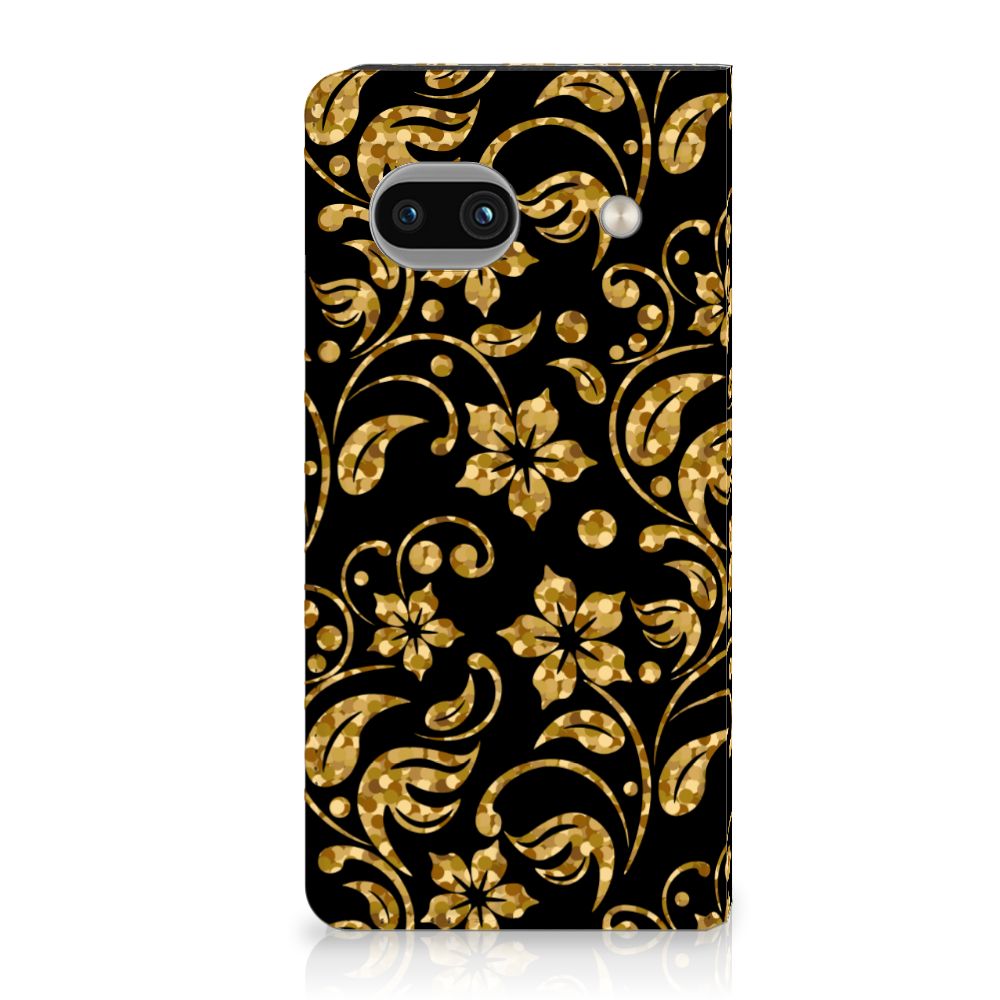 Google Pixel 7A Smart Cover Gouden Bloemen telefoonhoesje Gouden Bloemen design achteraanzicht