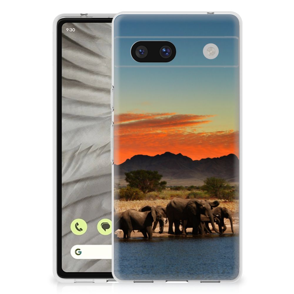 Google Pixel 7A TPU Hoesje Olifanten ontwerp olifanten aanzicht