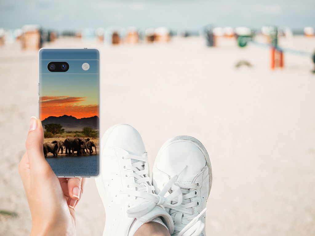 Google Pixel 7A TPU Hoesje Olifanten olifanten design hand strand